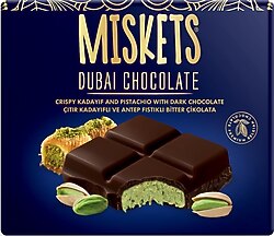 Miskets Dubai Çikolatası Bitter Antep Fıstıklı Kadayıflı Tablet Çikolata 100 gr