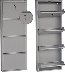 Mobilyapratik 4'lü Gri Kilitli Metal Ayakkabılık