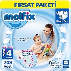 Molfix 4+ Numara Maxi Plus 52'li 4 Adet Bebek Bezi