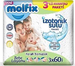 Molfix İzotonik Sulu Ferah Temizlik 60 Yaprak 3'lü Paket Islak Mendil