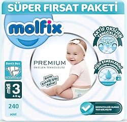 Molfix Premium 3 Numara Midi 60'lı 4 Adet Bebek Bezi