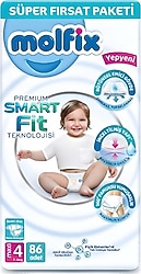 Molfix Premium Smart Fit 4 Numara Maxi 86'lı Bebek Bezi