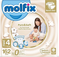 Molfix Pure&Soft 4 Numara Maxi 162'li Bebek Bezi