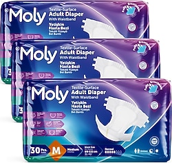Moly Belbantlı Orta Boy M 30'lu 3 Adet Hasta Bezi