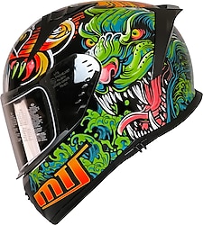 Mts M-910 Skull Mat Siyah-Yeşil-Beyaz Güneş Vizörlü Kask (Gold