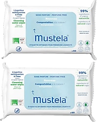 Mustela Kompost Edilebilir Parfümsüz 60 Yaprak 2'li Paket Islak Mendil