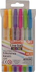 Mynote Line Ball 1.0 mm 6'lı Neon Tükenmez Kalem