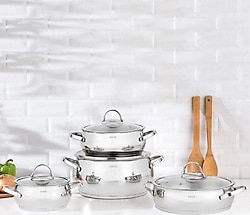 Nehir Silver Lüks 8 Parça Çelik Tencere Seti