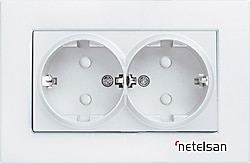 Netelsan Byobu İkili Beyaz Sıva Altı Çerçeveli Topraklı Priz