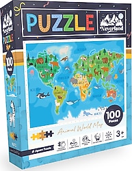 Neverland Hayvan Dünya Haritası 100 Parça Puzzle NL412