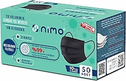 Nimo 3 Katlı Ultrsonik Meltblown 5x10 50'li Siyah Cerrahi Maske