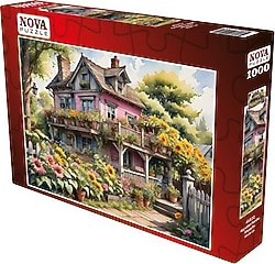 Nova Puzzle Ayçiçekleri Pembe Ahşap Ev 1000 Parça Puzzle 41172
