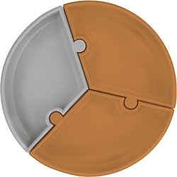 OİOİ Puzzle Vakum Tabanlı Silikon Tabak Kahverengi-Gri