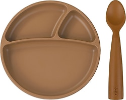 OİOİ Vakum Tabanlı Silikon Tabak ve Kaşık Set