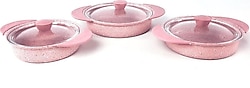 OMS 3015 Pembe 6 Parça Kapaklı Granit Döküm Sahan Seti
