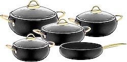 OMS 3040 Elegant 9 Parça Granit Küre Tencere Seti