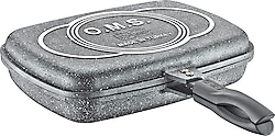 OMS 3215 Gri 36x26x9 cm Dikdörtgen Çift Taraflı Izgara Tavası