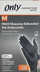Only Evo Beyond Glove Orta Siyah 100'lü Nitril Muayene Eldiveni