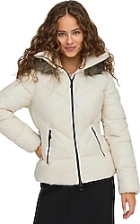 Only Fever Short 15322003 Kapüşonlu Kürklü Bej Kadın Mont