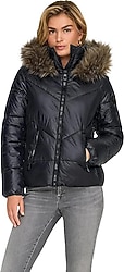 Only Fever Short 15322003 Kapüşonlu Kürklü Siyah Kadın Mont