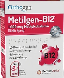 Orthogen Metilgen B12 1000 mcg 10 ml Dil Altı Sprey