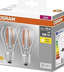Osram Sarı Işık 6.5 W-60 W E27 2'li Rustik LED Ampul