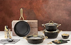 Özlife 6042 İnci 7 Parça Granit Set Siyah Gold
