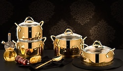 Özlife Ela Gold Titanyum 8 Parça Tencere Seti