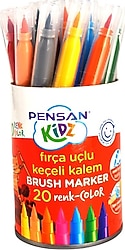 Pensan Kavanozlu 20'li Fırça Uçlu Keçeli Kalem Seti