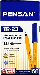 Pensan TR-23 Üçgen Gövde 1.0 mm 50'li Kutu Mavi Tükenmez Kalem