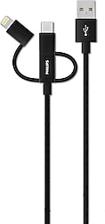 Philips DLC2608BK 1.2 m 3in1 Lightning Micro USB Type-C Şarj Kablosu Siyah