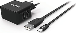 Philips DLP2502C 3.1A Type-C Kablolu 2 USB Seyahat Şarj Cihazı