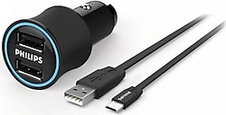 Philips DLP2553V 2.1 A Micro USB Kablolu 2 USB Araç Şarj Cihazı
