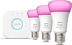 Philips Hue 1100 Renkli Ambiyans 11 W-75 W E27 3'lü Akıllı LED Ampul + Bridge Başlangıç Seti
