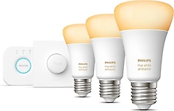 Philips Hue 1100 Beyaz Ambiyans 8 W-75 W E27 3'lü Akıllı LED Ampul + Akıllı Buton + Bridge Başlangıç Seti