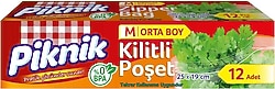 Piknik Orta Boy Kilitli Buzdolabı Poşeti 12'li