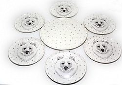 Porland Forest Servis Tabağı ve Bear Pasta Sunum Seti 7 Parça