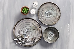 Porland Stoneware Vintage 3 Parça Yemek Takımı