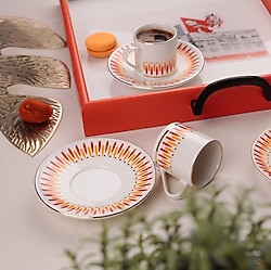 Porser Palm Turuncu 2 Kişilik Kahve Fincan Takımı