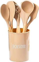 Porsima 3164 Cappuccino Metal Standlı Ahşap Saplı 11 Parça Silikon Servis Seti