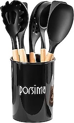 Porsima 3165 Siyah Metal Standlı Ahşap Saplı 11 Parça Silikon Servis Seti