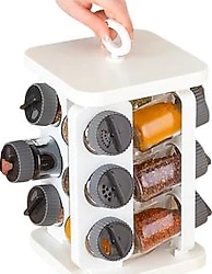 Porsima Kare Prizma Standlı Antrasit 12'li Cam Baharat Takımı