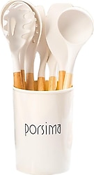 Porsima Metal Standlı Ahşap Saplı 11 Parça Silikon Servis Seti