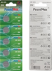 Poundmax CR1616 3V 5'li Lityum Düğme Pil
