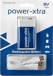 Power-Xtra PX9V1000TYPC 9V 1000 mAh Li-ion Type-C Şarjlı Pil