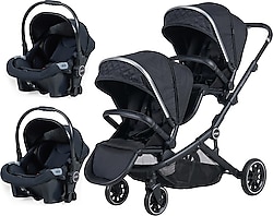 Prego 2223 Ibiza Plus Siyah Travel Sistem İkiz Bebek Arabası