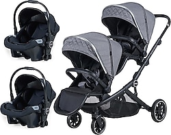 Prego 2223 Ibiza Plus Gri Travel Sistem İkiz Bebek Arabası