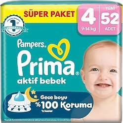Prima Aktif 4 Numara Maxi 52'li Bebek Bezi