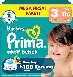 Prima Aktif 3 Numara Midi 116'lı Bebek Bezi