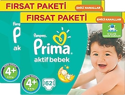Prima Aktif 4+ Numara Maxi Plus 124'lü Bebek Bezi
